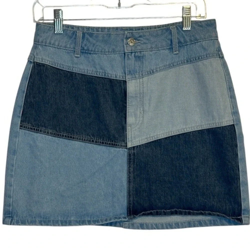 Wild Fable Patchwork Denim Mini Skirt Womens Blue Colorblock Y2K Festival Boho 6